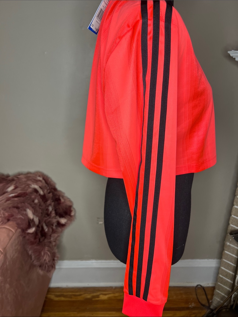 adidas Red Cropped V-Neck Long Sleeve Top with Black Accents - Picture 5 of 6